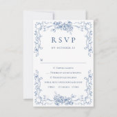 Renaissance Verziert Floral Dusty Blue Wedding RSVP Karte (Vorderseite)