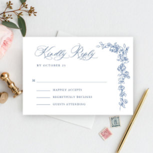 Renaissance Verziert Floral Dusty Blue Wedding RSVP Karte