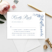 Renaissance Verziert Floral Dusty Blue Wedding RSVP Karte
