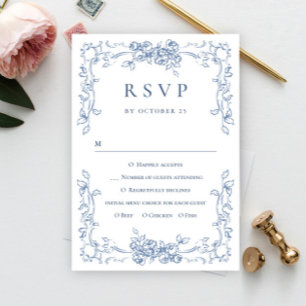 Renaissance Verziert Floral Dusty Blue Wedding RSVP Karte