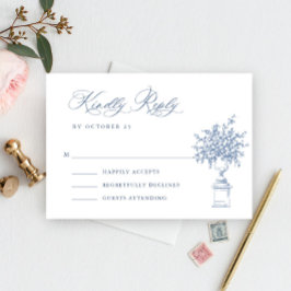Renaissance Verziert Floral Dusty Blue Wedding RSVP Karte