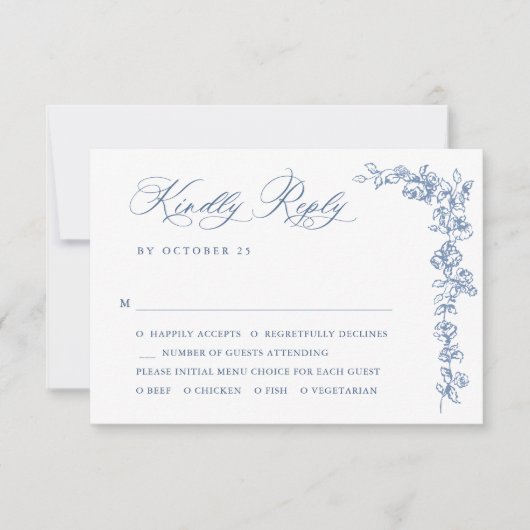 Renaissance Verziert Floral Dusty Blue Wedding RSVP Karte (Vorderseite)