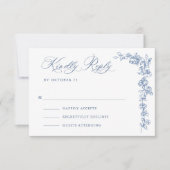 Renaissance Verziert Floral Dusty Blue Wedding RSVP Karte (Vorderseite)