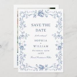 Renaissance Verziert Floral Dusty Blue Wedding Save The Date