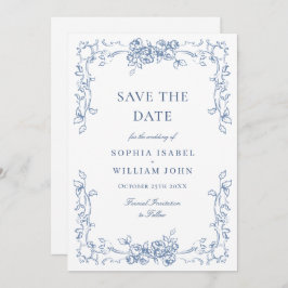 Renaissance Verziert Floral Dusty Blue Wedding Save The Date