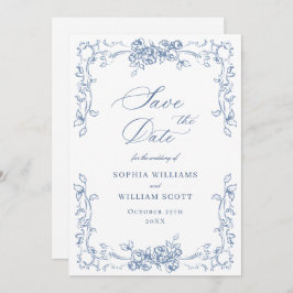 Renaissance Verziert Floral Dusty Blue Wedding Save The Date