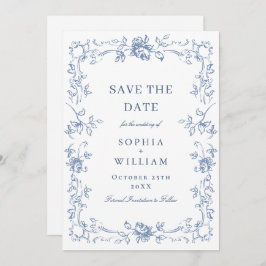 Renaissance Verziert Floral Dusty Blue Wedding Save The Date