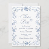 Renaissance Verziert Floral Dusty Blue Wedding Save The Date (Vorderseite)