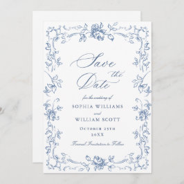 Renaissance Verziert Floral Dusty Blue Wedding Save The Date