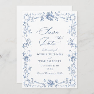 Renaissance Verziert Floral Dusty Blue Wedding Save The Date