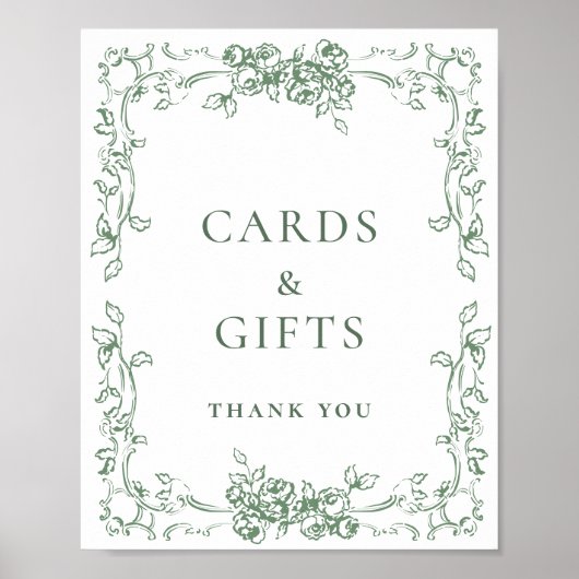 Renaissance Verziert Sage Green Cards und Geschenk Poster (Vorne)