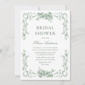 Renaissance Verziert Sage Green Floral Brautparty Einladung (Vorderseite)