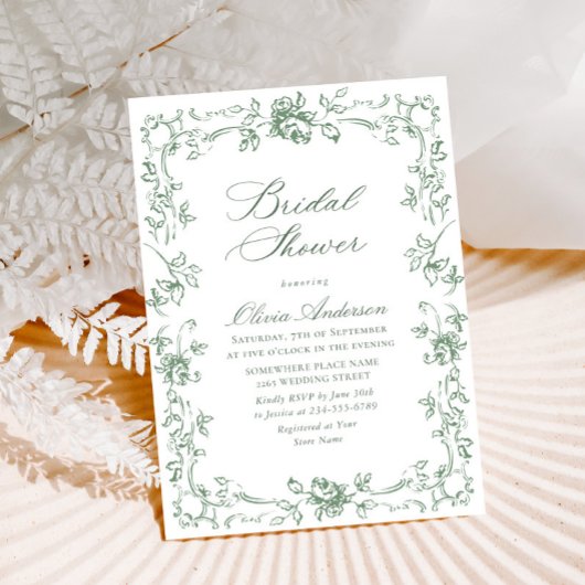 Renaissance Verziert Sage Green Floral Brautparty Einladung