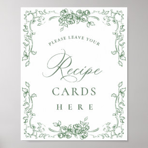Renaissance Verziert Sage Green Floral Recipards Poster