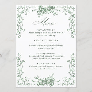 Renaissance Verziert Sage Green Floral Wedding Menükarte