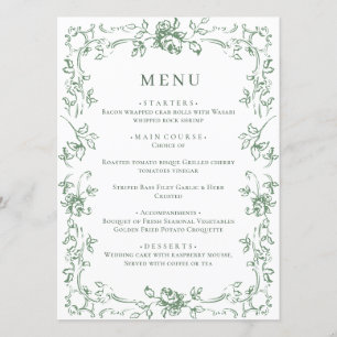 Renaissance Verziert Sage Green Floral Wedding Menükarte