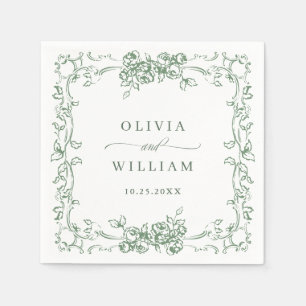 Renaissance Verziert Sage Green Floral Wedding Serviette