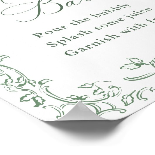 Renaissance Verziert Sage Green Mimosa Bar Sign Poster (Ecke)