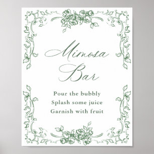 Renaissance Verziert Sage Green Mimosa Bar Sign Poster