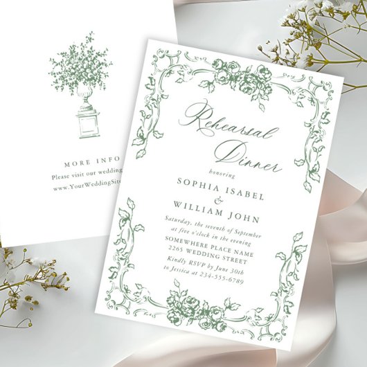 Renaissance Verziert Sage Green Probe Dinner Einladung