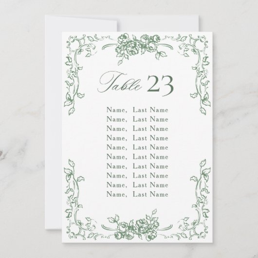 Renaissance Verziert Sage Green Seating Chart Card Einladung (Vorderseite)