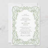 Renaissance Verziert Sage Green Wedding QR-Code Einladung (Vorderseite)
