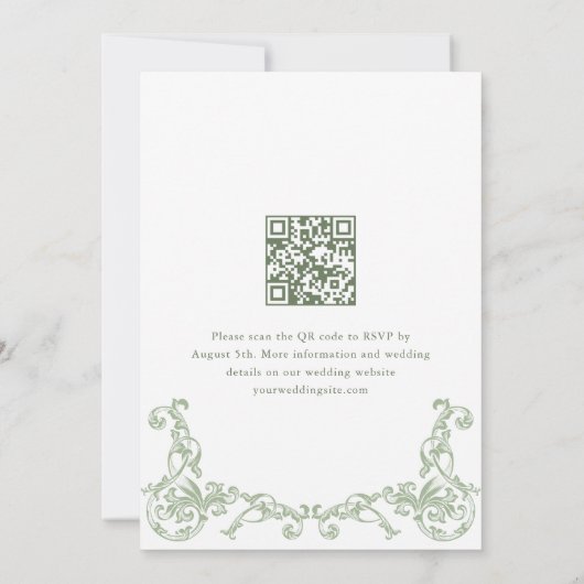 Renaissance Verziert Sage Green Wedding QR-Code Einladung (Rückseite)