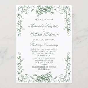Renaissance Verziert Sage Green Wedding Zeremonie Programm
