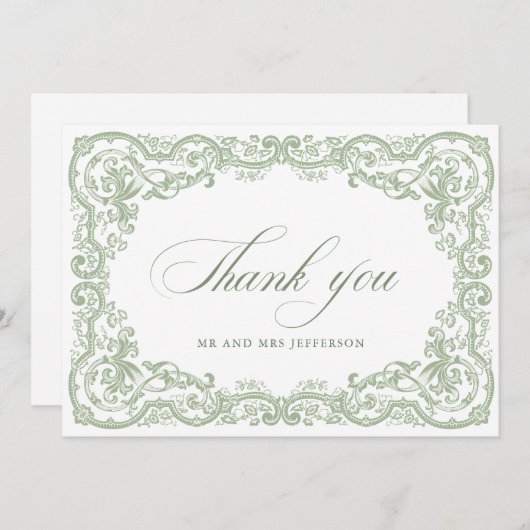 Renaissance Verzierte Blumenfeier Grüne Hochzeit Dankeskarte (Vorne/Hinten)