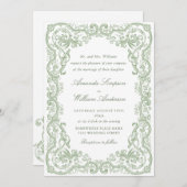 Renaissance Verzierte Blumenfeier Grüne Hochzeit Einladung (Vorne/Hinten)
