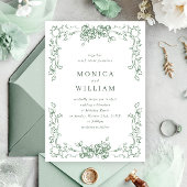 Renaissance Verzierte Blumenfeier Grüne Hochzeit Einladung
