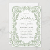 Renaissance Verzierte Blumenfeier Grüne Hochzeit Einladung (Vorne/Hinten)