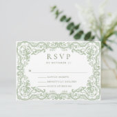 Renaissance Verzierte Blumenfeier Grüne Hochzeit RSVP Karte (Stehend Vorderseite)