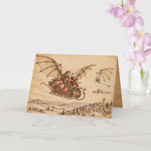 Renaissance-Weihnachtsmann-Flugmaschine Vintage-Sk Karte