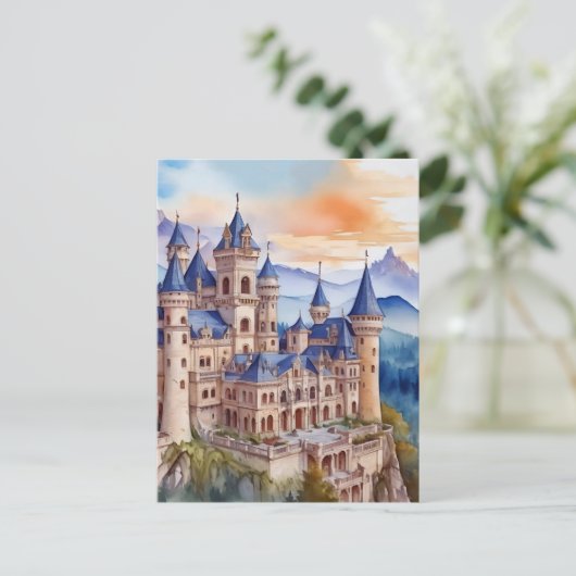 Renaissanceschloss in den Bergen. AI-Technologie Postkarte (Stehend Vorderseite)