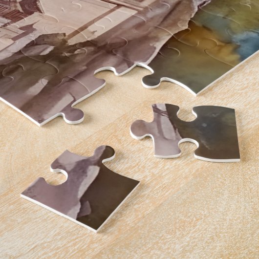 Renaissanceschloss in den Bergen. AI-Technologie Puzzle (Seite)