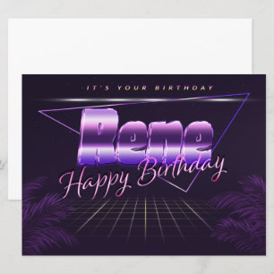 Rene Name Vorname lila retro Karte Geburtstag