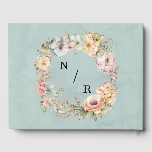 Renew Blue and Spring Peony Chic Wedding Gästebuch (Rückseite)