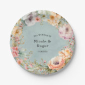 Renew Blue and Spring Peony Chic Wedding Pappteller (Vorderseite)