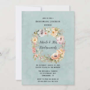 Renew Blue Spring Peony Chic Bridesmaids Luncheon Einladung