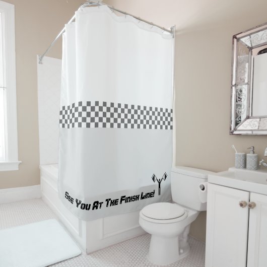 Rennen als grau und weiß duschvorhang (Beispiel)