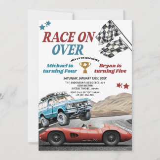 Rennen auf über Vintagen Rennwagen zum Geburtstag Einladung