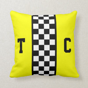 Rennen-Auto-Checkered Muster-Gelb mit Monogramm Kissen