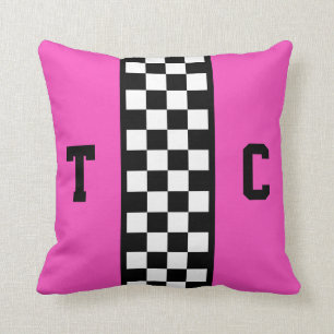 Rennen-Auto-Checkered Muster-Rosa mit Monogramm Kissen