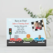 Rennen-Auto-Geburtstags-Party Einladung (Stehend Vorderseite)