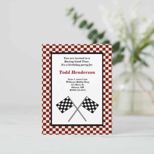 Rennen-Auto-Party Einladung (Stehend Vorderseite)