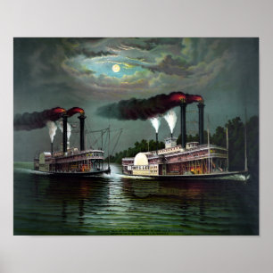 Rennen der Dampfer Robt. E. Lee und Natchez Poster