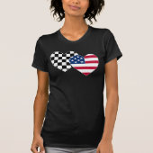 Rennen kariertes USA-Flaggenherz T-Shirt (Vorderseite)