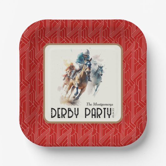 Rennen Pferde Derby Party Roter Platz Pappteller (Vorderseite)