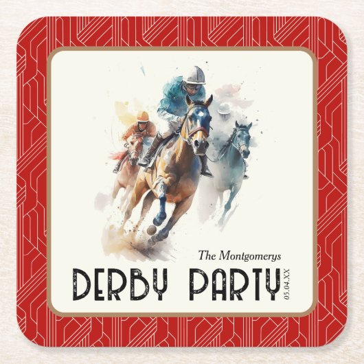 Rennen Pferde Derby Party Roter Platz Rechteckiger Pappuntersetzer (Vorderseite)